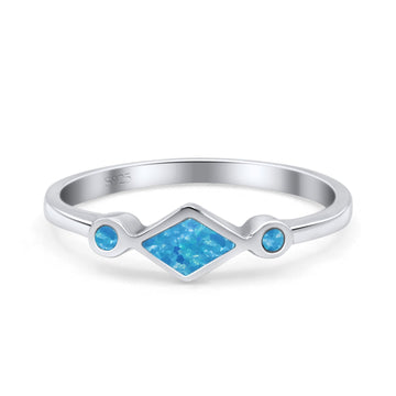 Square Vintage Style Petite Dainty Statement Fashion Thumb Ring Lab Blue Opal 925 Sterling Silver